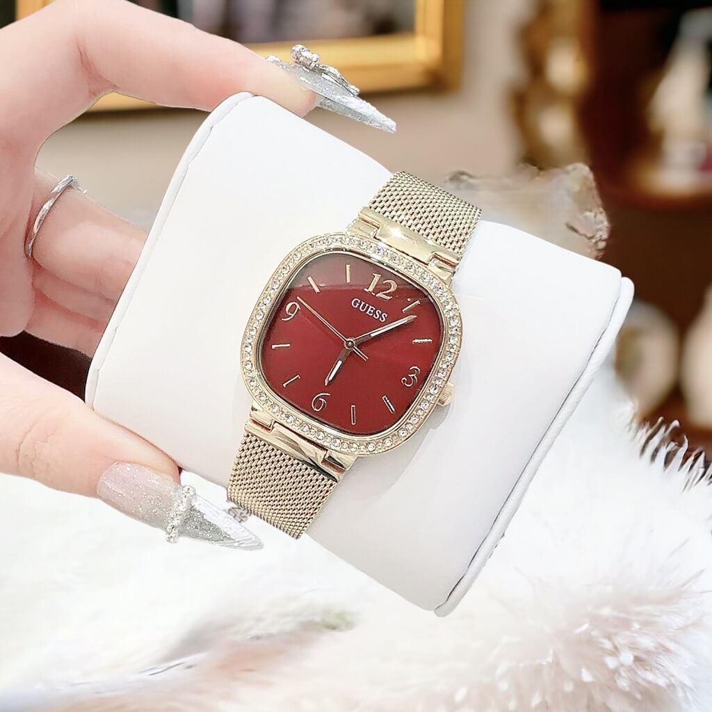  Shop Authentic Guess Quartz Red Dial Gold Mesh Strap Watch For Women - GW0354L4 - Luxxuri