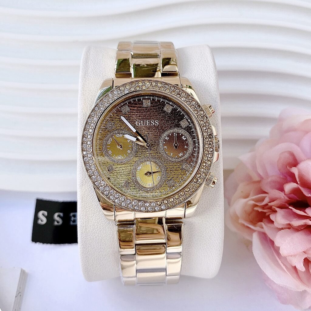  Shop Authentic Guess Sol Chronograph Gold Dial Gold Steel Strap Watch For Women - GW0483L2 - Luxxuri