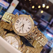  Shop Authentic Guess Park Ave South Analog White Dial Gold Steel Strap Watch For Women - W0767L2 - Luxxuri