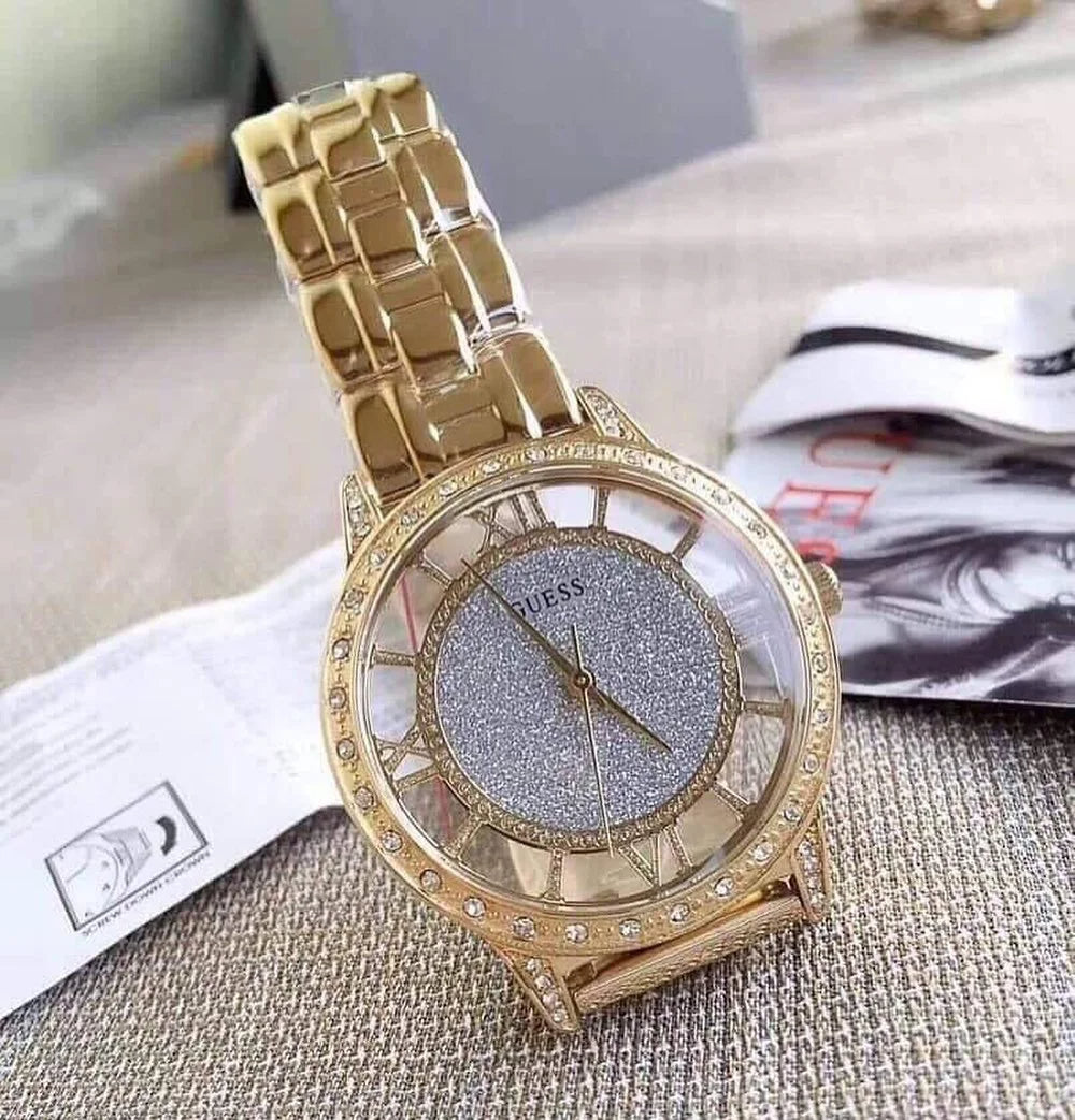  Shop Authentic Guess Analog Diamonds Silver Dial Gold Steel Strap Watch For Women - W1013l2 - Luxxuri