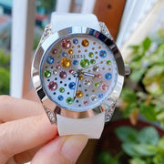  Shop Authentic Guess Wanderlust Crystals Silver Dial White Rubber Strap Watch For Women - W1059L3 - Luxxuri