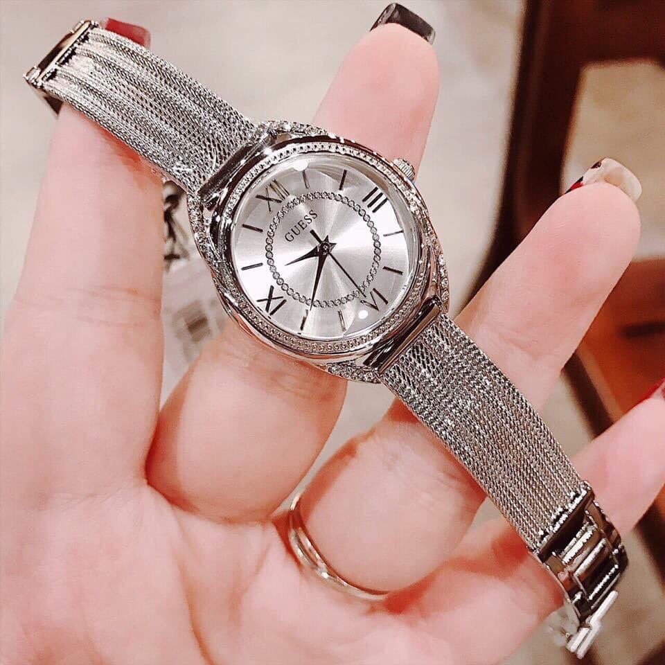  Shop Authentic Guess Whisper Silver Dial Silver Mesh Bracelet Watch for Women - W1084L1 - Luxxuri