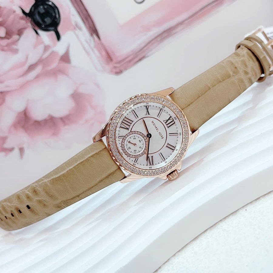  Shop Authentic Michael Kors Mini Everest Crystals White Dial Brown Leather Strap Watch for Women - MK4719 - Luxxuri