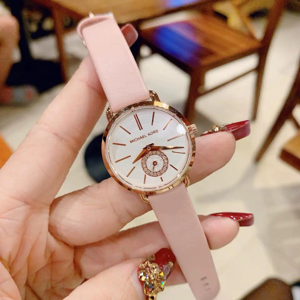  Shop Authentic Michael Kors Petite Portia Silver Dial Pink Rubber Strap Watch For Women - MK2735 - Luxxuri