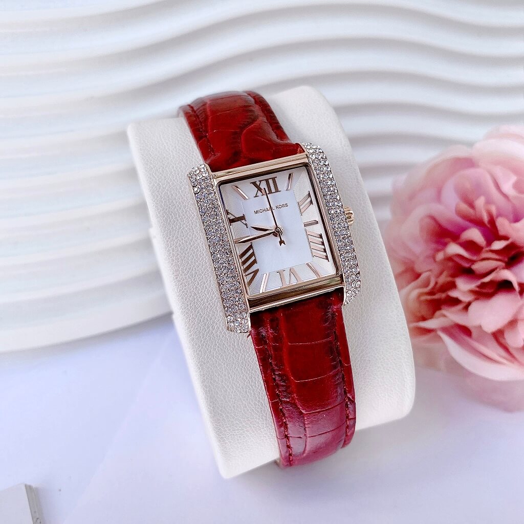  Shop Authentic Michael Kors Emery Quartz Diamonds Silver Dial Red Leather Strap Watch For Women - MK4689 - Luxxuri