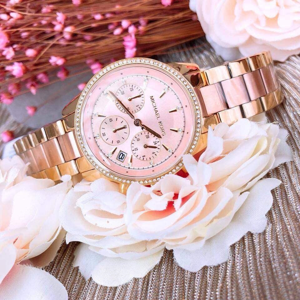  Shop Authentic Michael Kors Ritz Chronograph Rose Dial Two Tone Steel Strap Watch for Women - MK6475 - Luxxuri