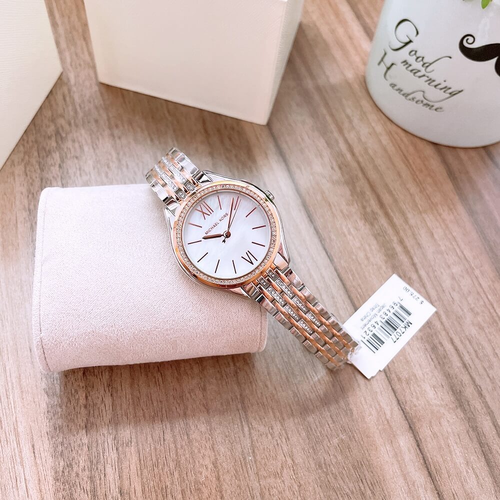  Shop Authentic Michael Kors Mindy Three Hand White Dial Two Tone Steel Strap Watch For Women - MK7077 - Luxxuri
