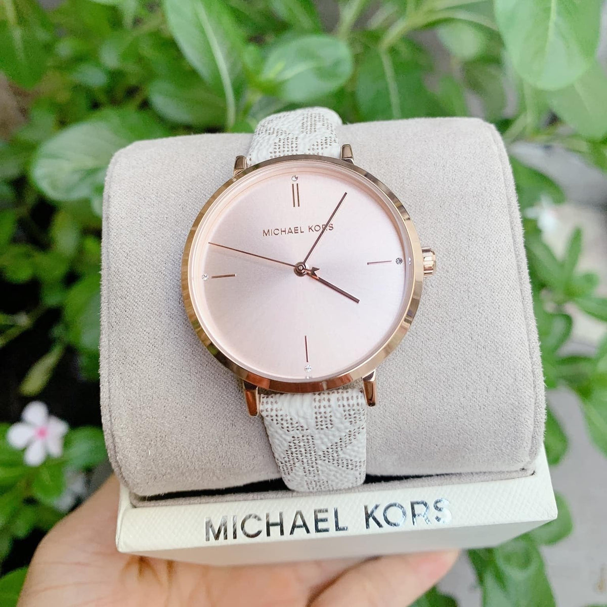  Shop Authentic Michael Kors Jayne Three Hand Rose Gold Dial White Leather Strap Watch For Women - MK7128 - Luxxuri