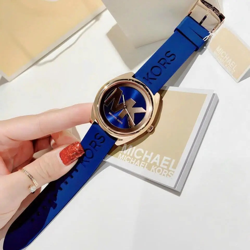  Shop Authentic Michael Kors Janelle Three Hand Blue Dial Blue Rubber Strap Watch For Women - MK7140 - Luxxuri