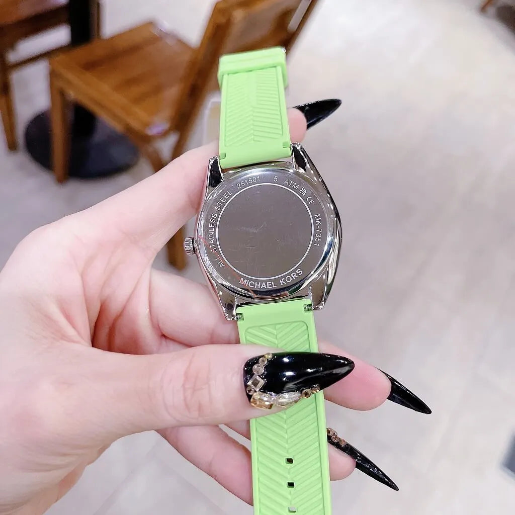  Shop Authentic Michael Kors Janelle Three Hand Neon Green Dial Neon Green Rubber Strap Watch For Women - MK7351 - Luxxuri