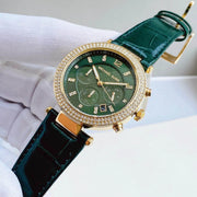  Shop Authentic Michael Kors Parker Chronograph Green Dial Green Leather Strap Watch For Women - MK6985 - Luxxuri