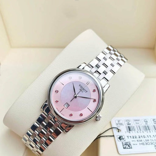  Shop Authentic Tissot T Classic Carson Premium Lady Mother of Pearl Pink Dial Silver Steel Strap Watch For Women - T122.210.11.159.00 - Luxxuri