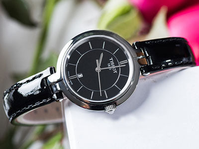  Shop Authentic Tissot T Lady Flamingo Black Dial Black Leather Strap Watch For Women - T094.210.16.051.00 - Luxxuri