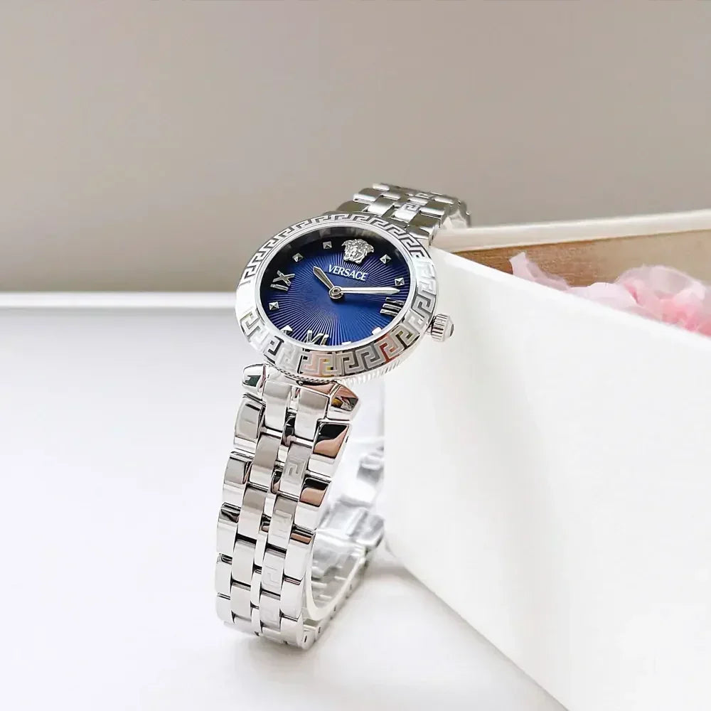  Shop Authentic Versace Daphnis Analog Blue Dial Silver Steel Strap Watch for Women - VEOCA0124 - Luxxuri