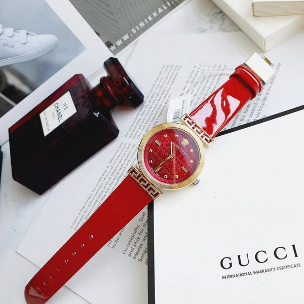  Shop Authentic Versace Greca Meander Red Dial Red Leather Strap Watch for Women - VELW00320 - Luxxuri