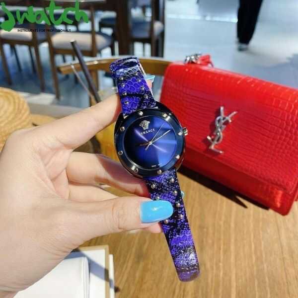  Shop Authentic Versace Shadov Quartz Black Dial Blue Leather Strap Watch for Men - VEBM00418 - Luxxuri