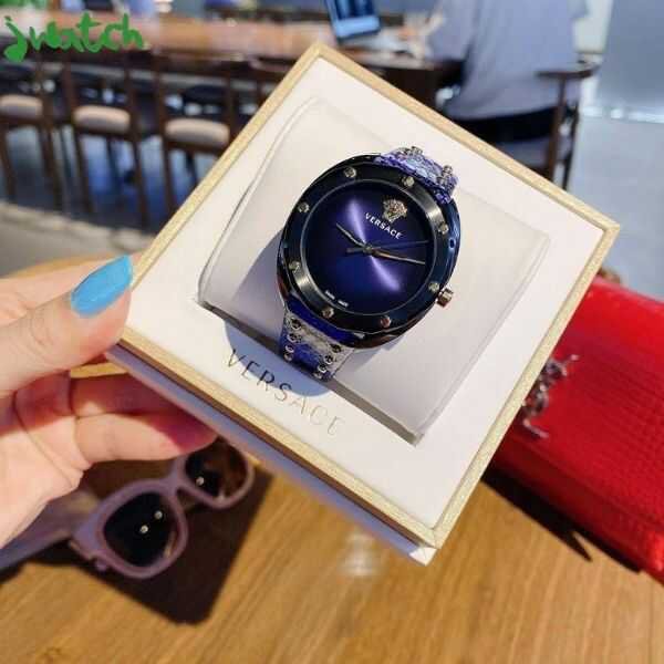  Shop Authentic Versace Shadov Quartz Black Dial Blue Leather Strap Watch for Men - VEBM00418 - Luxxuri