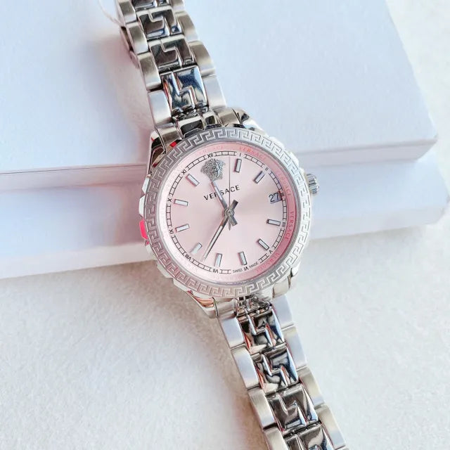  Shop Authentic Versace Hellenyium Pink Dial Silver Steel Strap Watch for Women - V12010015 - Luxxuri
