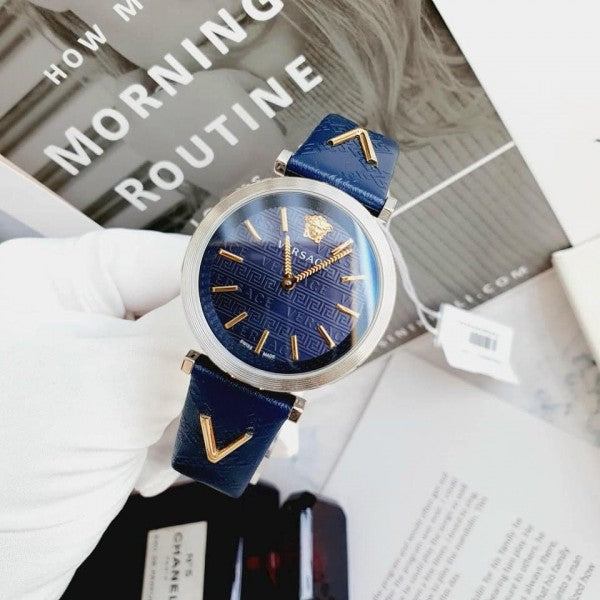  Shop Authentic Versace V-Twist Quartz Blue Dial Blue Leather Strap Watch for Women - VELS00119 - Luxxuri