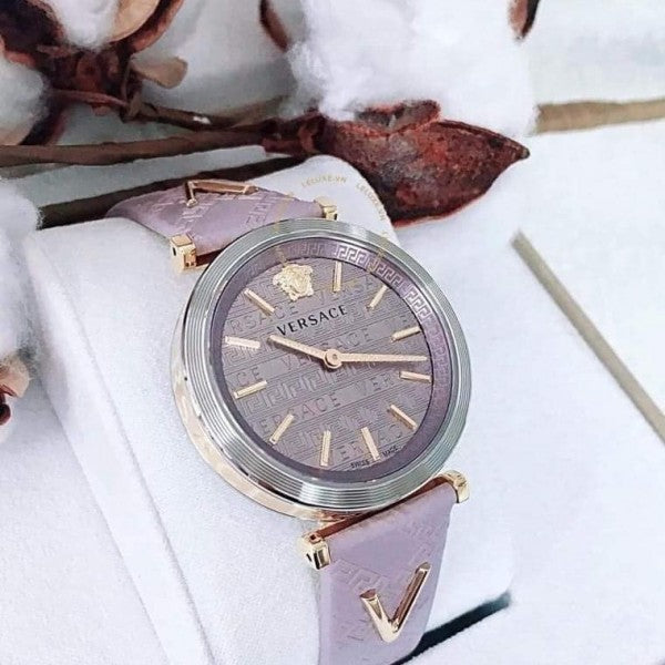  Shop Authentic Versace V-Twist Quartz Purple Dial Purple Leather Strap Watch for Women - VELS00219 - Luxxuri