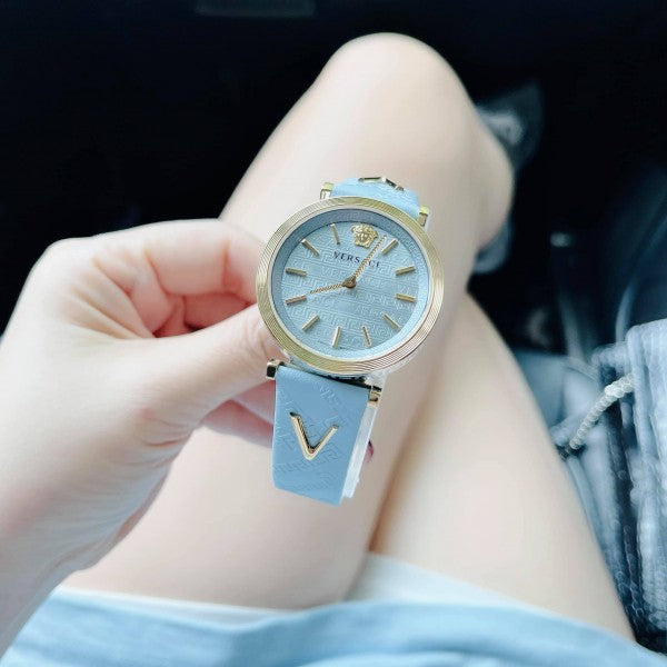 Shop Authentic Versace V-Twist Blue Dial Blue Leather Strap Watch for Women - VELS00319 - Luxxuri