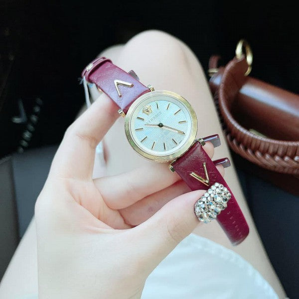  Shop Authentic Versace V-Twist Silver Dial Red Leather Strap Watch for for Women - VELS00519 - Luxxuri