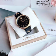  Shop Authentic Versace V-Twist Black Dial Black Leather Strap Watch for Women - VELS00619 - Luxxuri