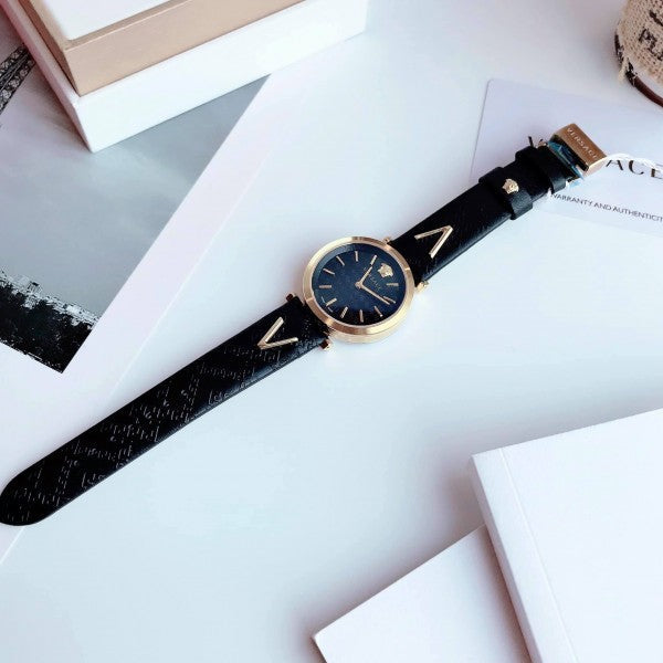  Shop Authentic Versace V-Twist Black Dial Black Leather Strap Watch for Women - VELS00619 - Luxxuri