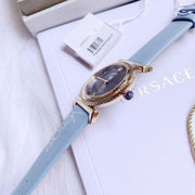  Shop Authentic Versace V-Motif Grey Dial Blue Leather Strap Watch for Women - VERE00318 - Luxxuri