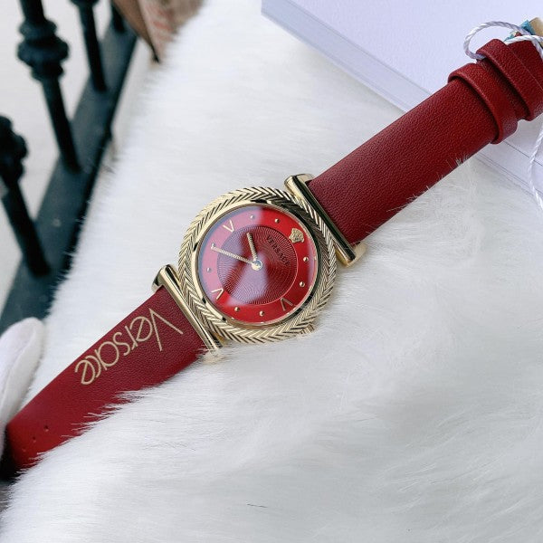  Shop Authentic Versace V-Motif Red Dial Red Leather Strap Watch for Women - VERE00418 - Luxxuri