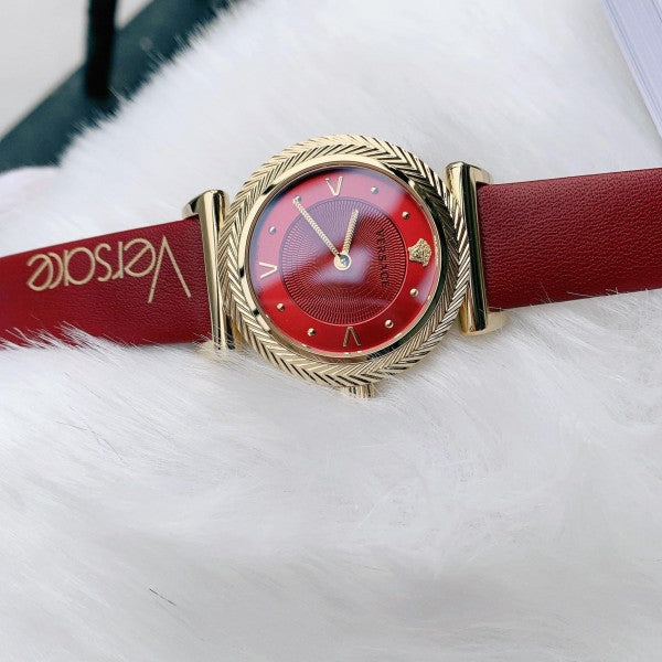  Shop Authentic Versace V-Motif Red Dial Red Leather Strap Watch for Women - VERE00418 - Luxxuri
