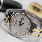 Shop Authentic Tissot T Classic Tradition White Dial Two Tone Mesh Bracelet Watch for Women - T063.210.22.037.00 - Luxxuri