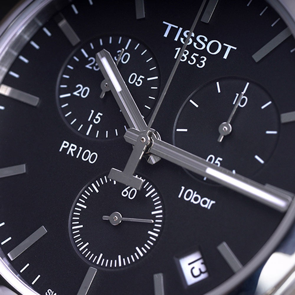  Shop Authentic Tissot T Classic PR 100 Chronograph Black Dial Silver Steel Strap Watch for Men - T101.417.11.051.00 - Luxxuri