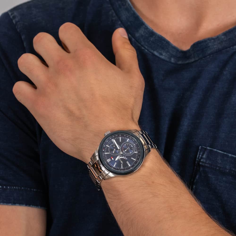  Shop Authentic Tommy Hilfiger Austin Blue Dial Silver Steel Strap Watch for Men - 1791640 - Luxxuri