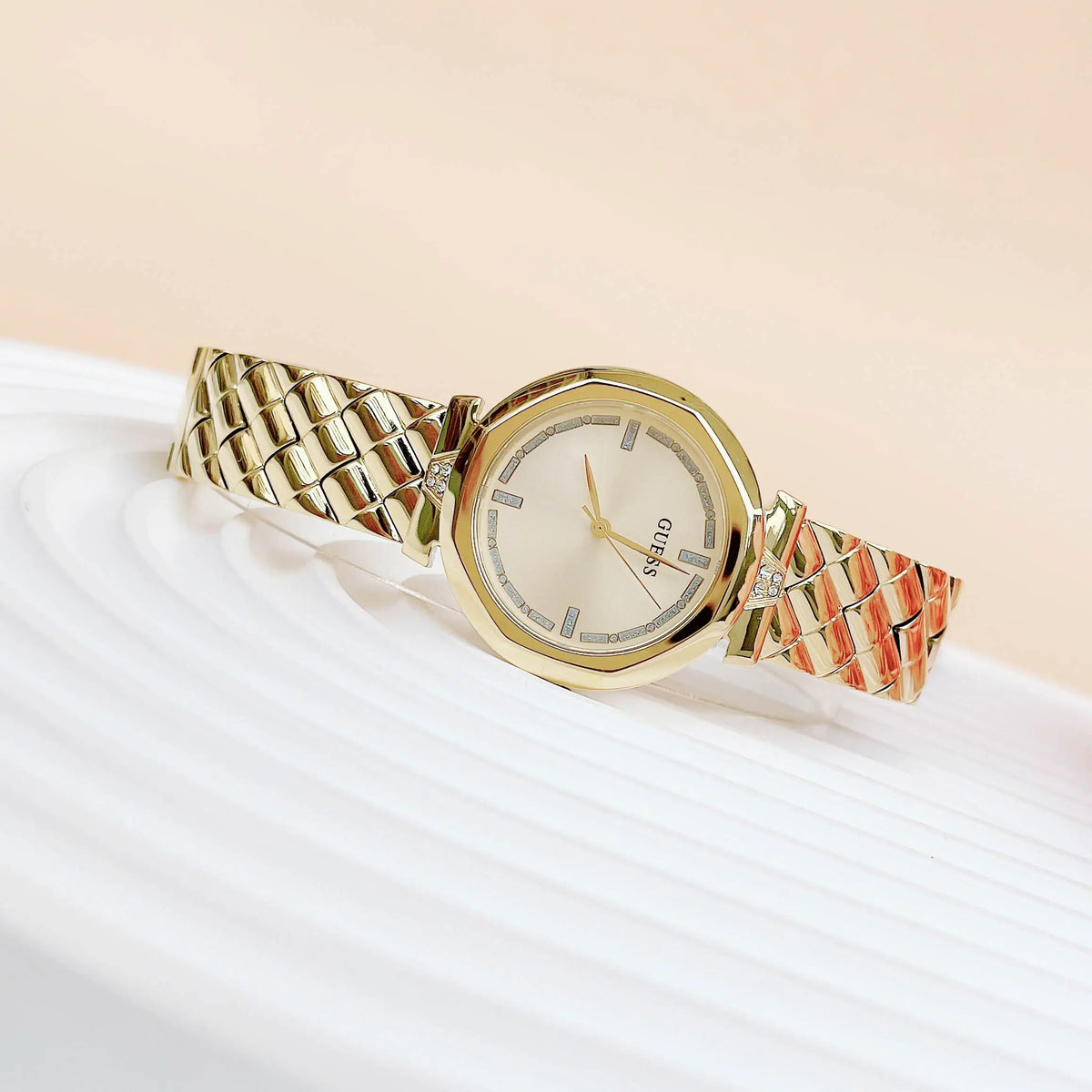  Shop Authentic Guess Rumour Quartz Gold Dial Gold Steel Strap Watch For Women - GW0613L2 - Luxxuri