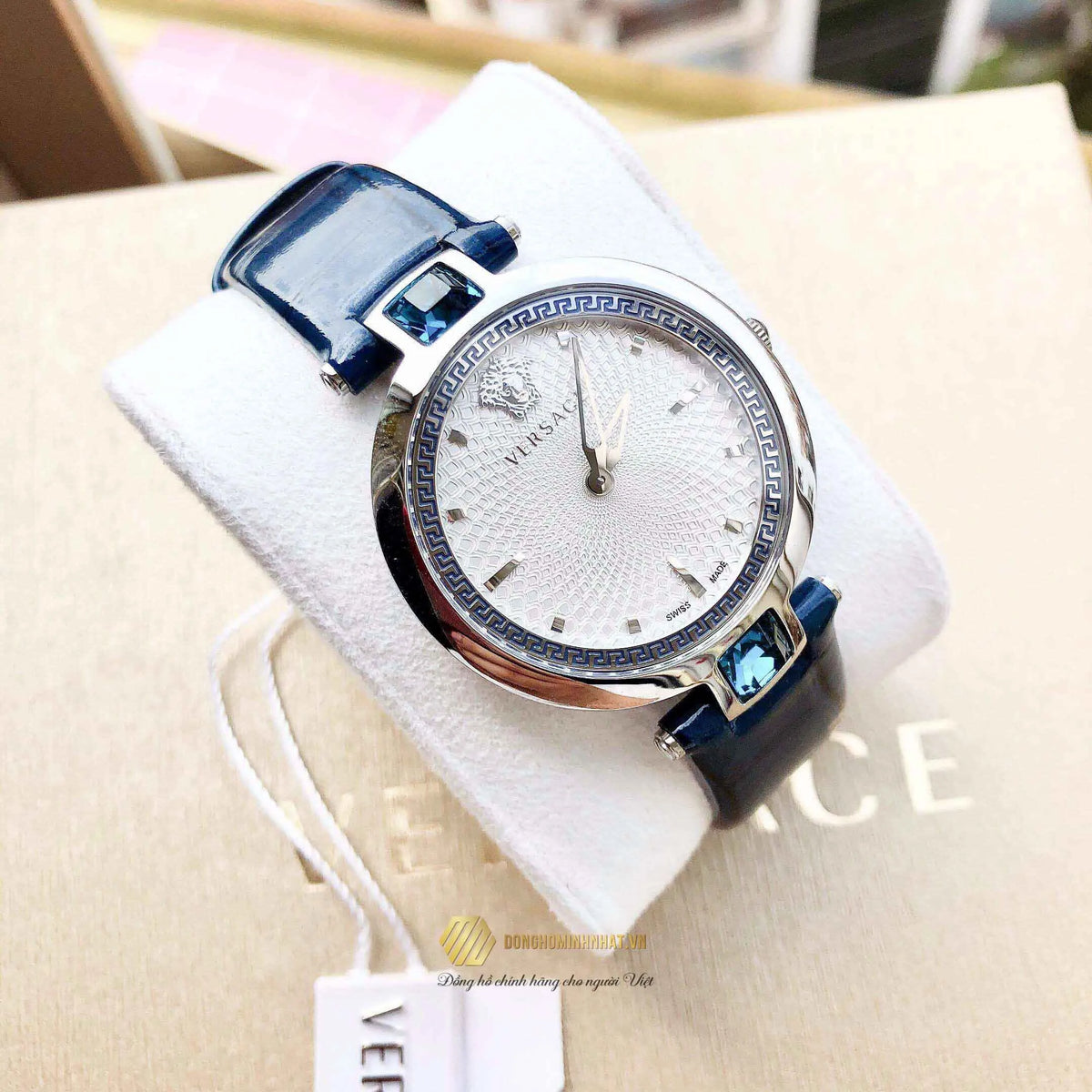  Shop Authentic Versace Olympo Gleam White Dial Green Leather Strap Watch for Women - VAN020016 - Luxxuri