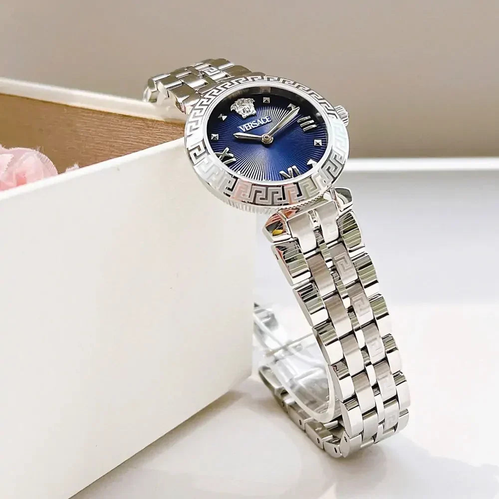  Shop Authentic Versace Daphnis Analog Blue Dial Silver Steel Strap Watch for Women - VEOCA0124 - Luxxuri
