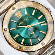  Shop Authentic Versace Hellenyium Quartz Green Dial Silver Steel Strap Watch For Men - VEVK00420 - Luxxuri