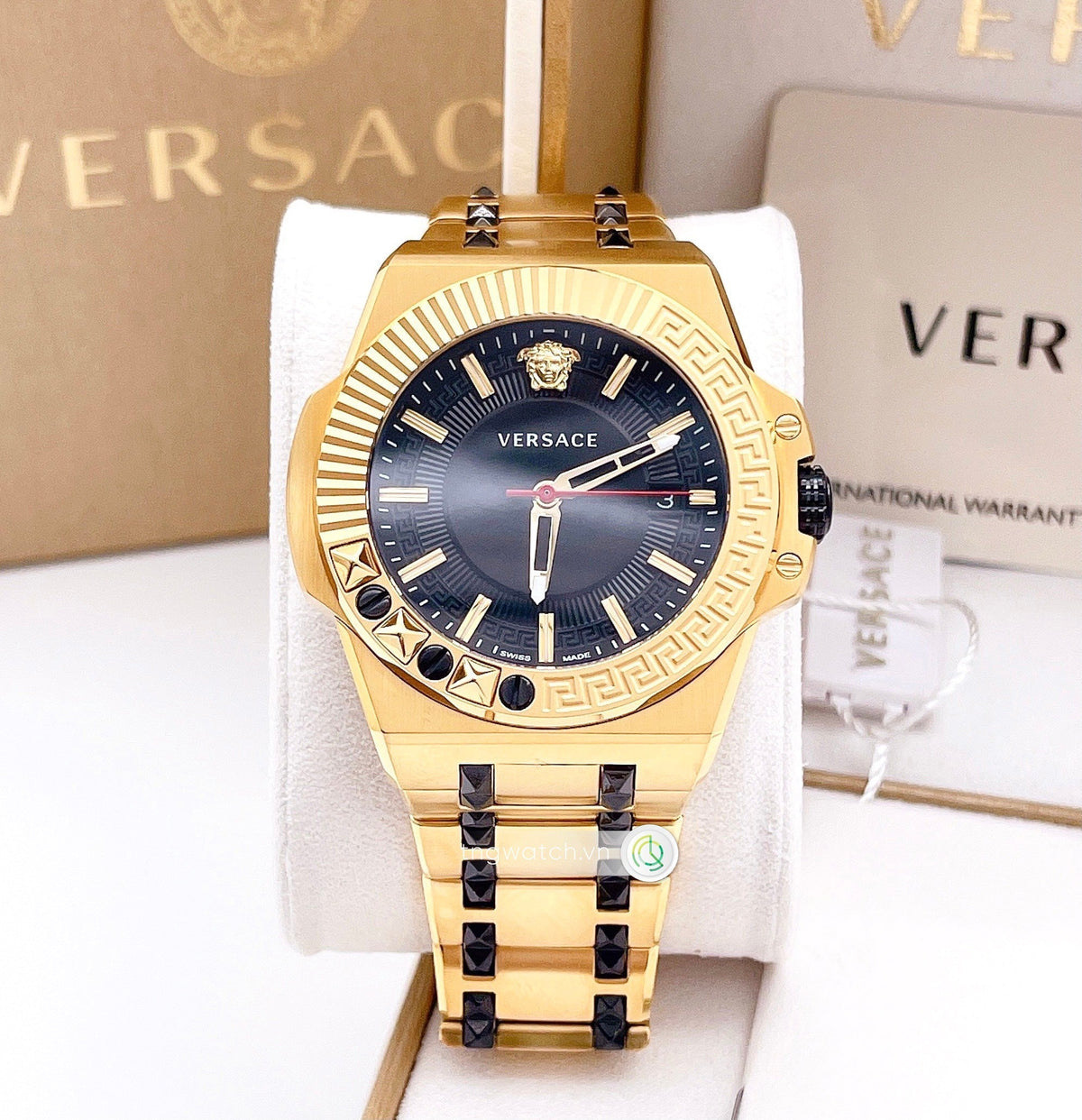 Shop Authentic Versace Chain Reaction Quartz Black Dial Two Tone Steel Strap Watch for Men - VEDY00619 - Luxxuri