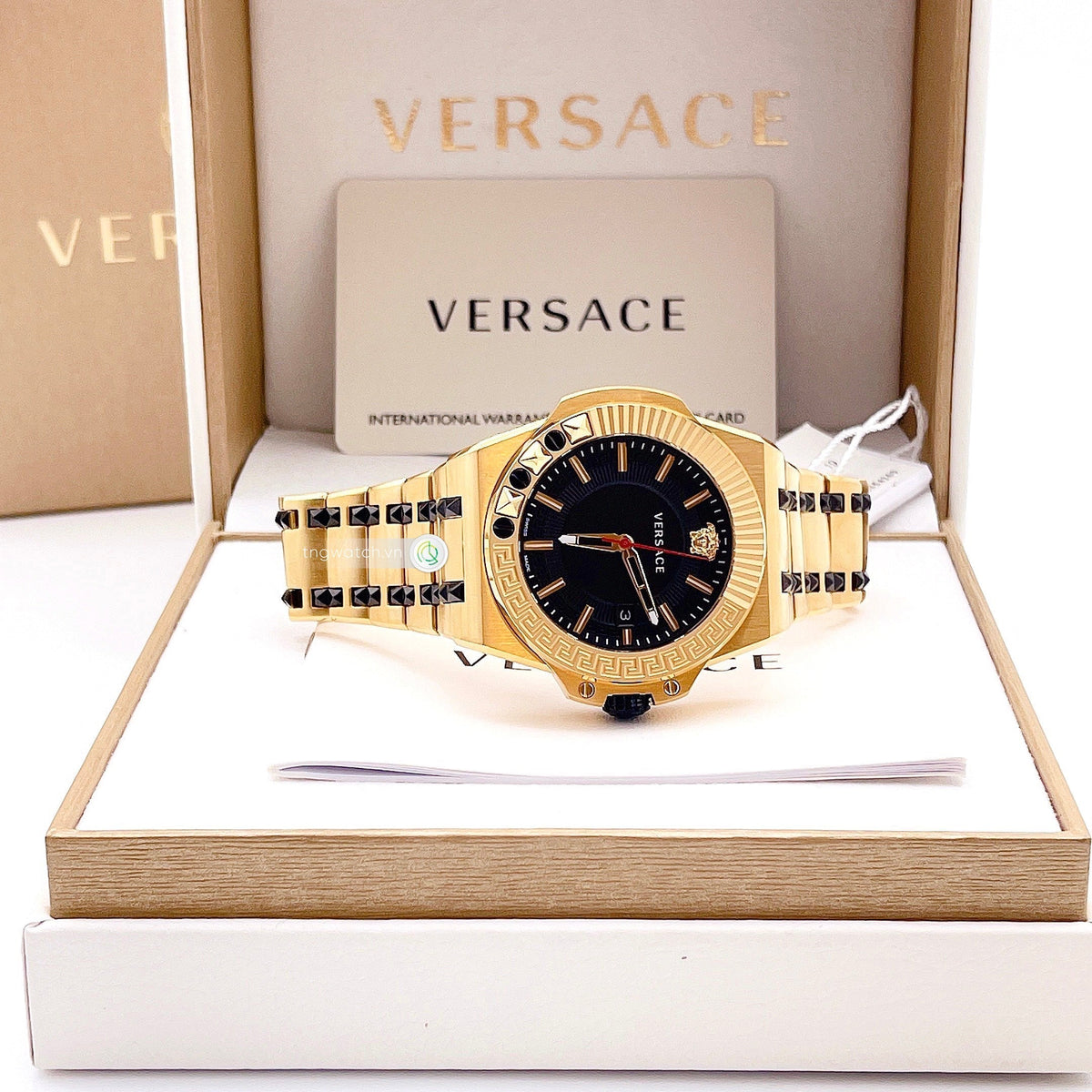  Shop Authentic Versace Chain Reaction Quartz Black Dial Two Tone Steel Strap Watch for Men - VEDY00619 - Luxxuri