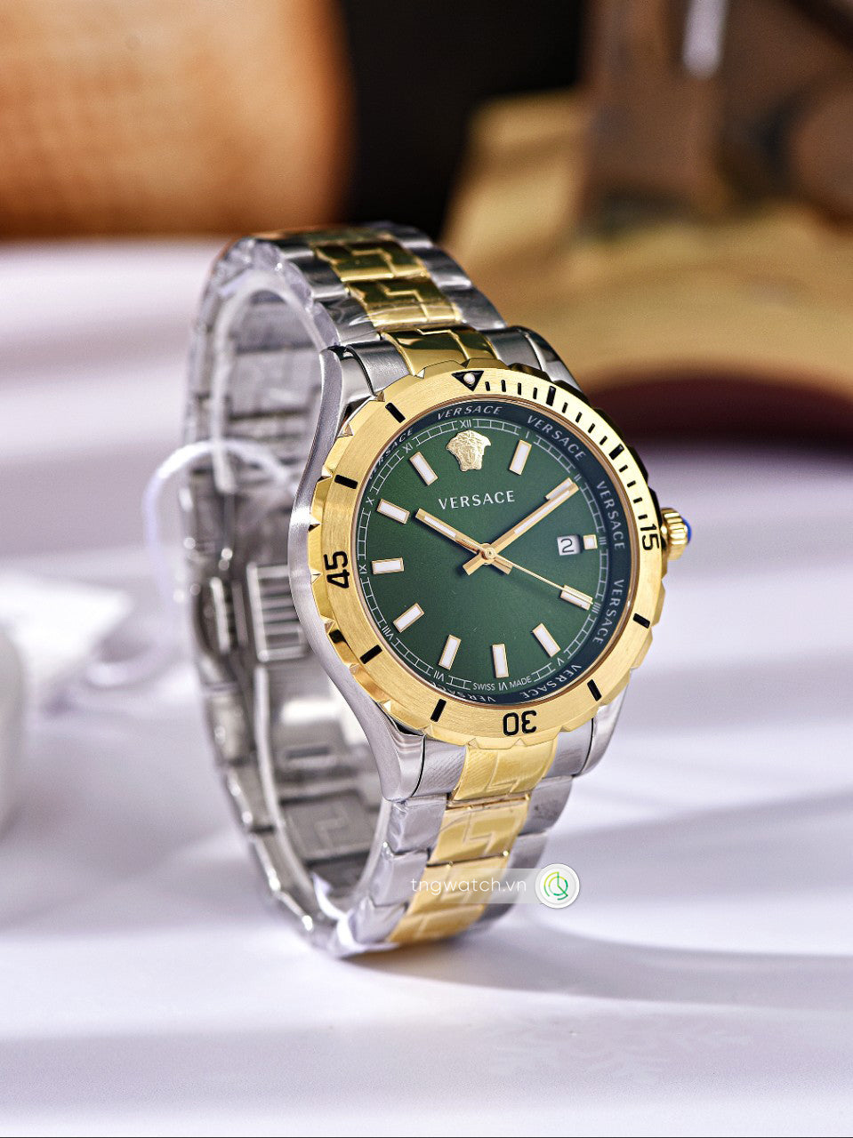 Shop Authentic Versace Hellenyium Quartz Green Dial Two Tone Steel Strap Watch For Men - VE3A00720 - Luxxuri