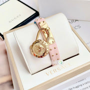  Shop Authentic Versace Medusa Lock Icon Quartz Gold Dial Pink & Blue Leather Strap Watch For Women - VEDW00219 - Luxxuri