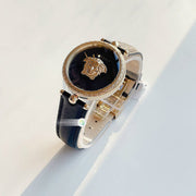  Shop Authentic Versace Palazzo Empire Black Dial Black Leather Strap Watch for Women - VCO020017 - Luxxuri