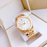  Shop Authentic Versace Univers Quartz White Dial Gold Steel Strap Watch for Men - VEBK00518 - Luxxuri
