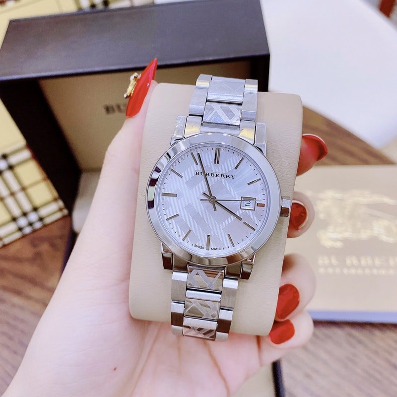  Shop Authentic Burberry The City White Dial Silver Steel Strap Watch for Women - BU9144 - Luxxuri