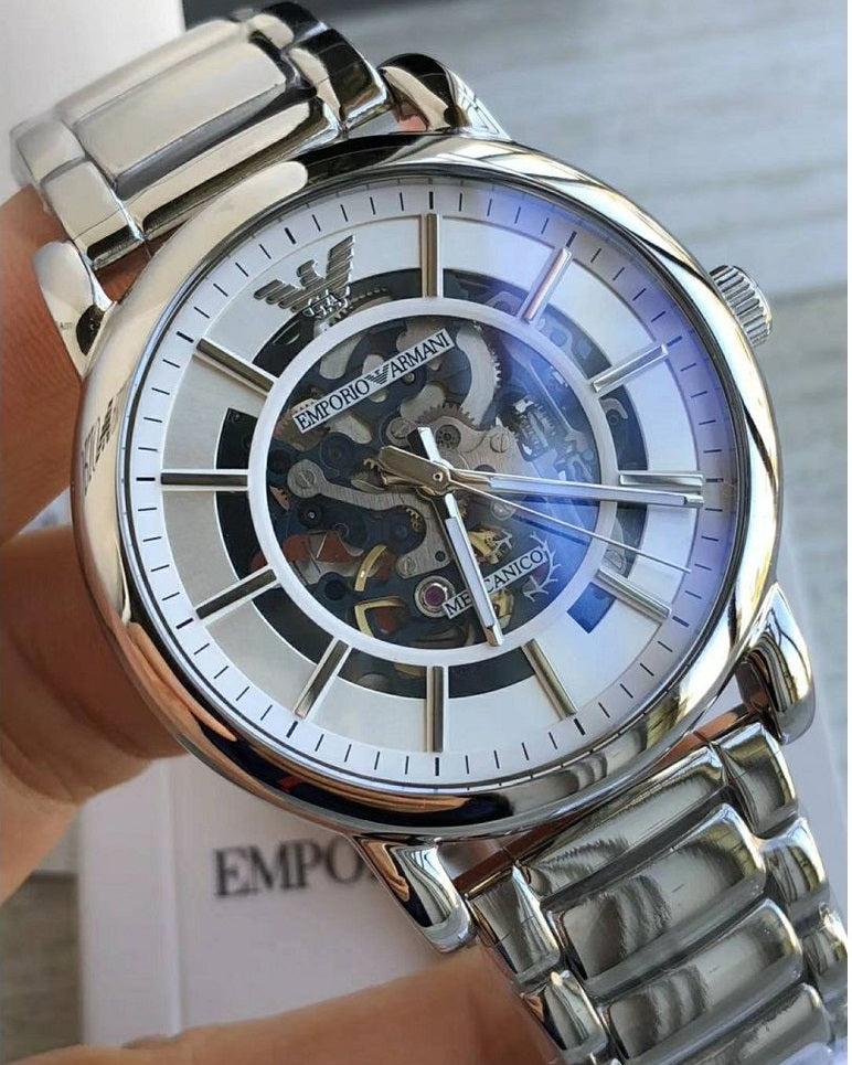  Shop Authentic Emporio Armani Meccanico Automatic Silver Dial Silver Steel Strap Watch for Men - AR60006 - Luxxuri