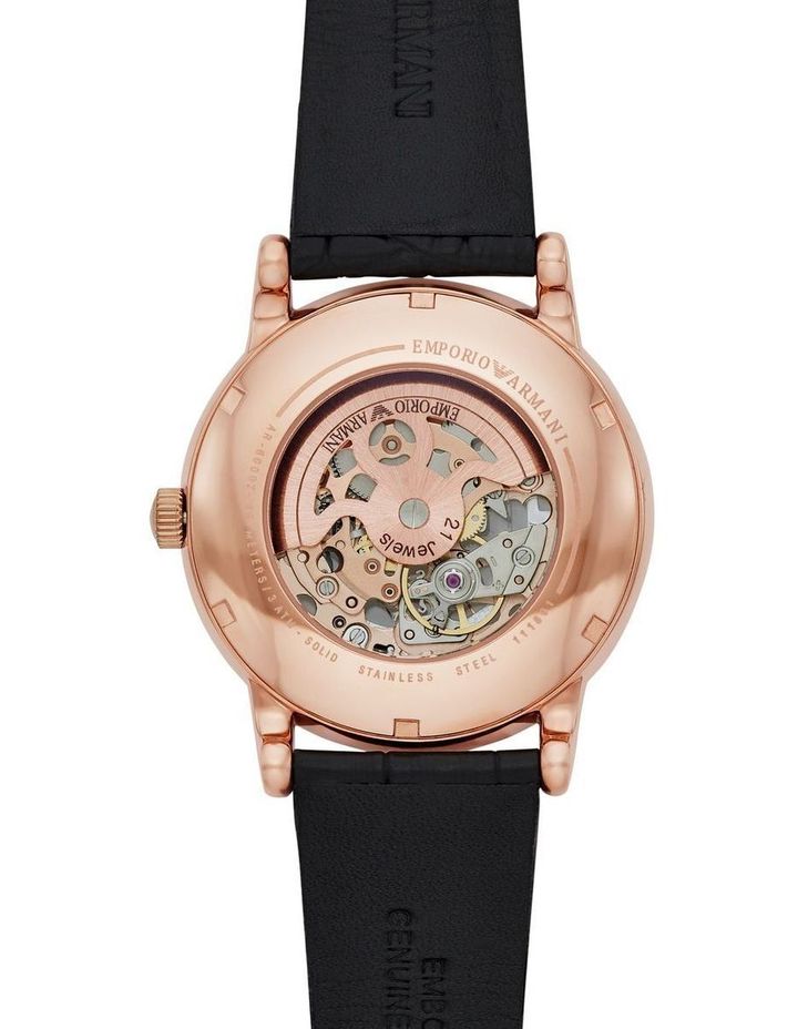  Shop Authentic Emporio Armani Meccanico Skeleton Silver Dial Black Leather Strap Watch For Men - AR60031 - Luxxuri