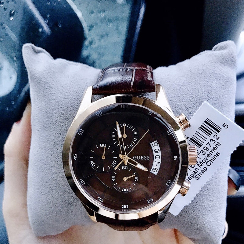  Shop Authentic Guess Analog Chronograph Brown Dial Brown Leather Strap Watch For Men - W14052G2 - Luxxuri