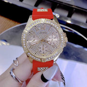  Shop Authentic Guess Frontier Diamonds Gold Dial Red Rubber Strap Watch for Women - GW0045L2 - Luxxuri