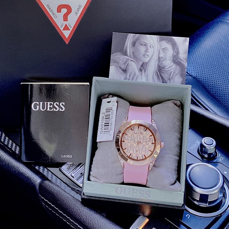 Shop Authentic Guess Clarity Gold Dial Pink Silicone Strap Watch for Women - GW0109L2 - Luxxuri